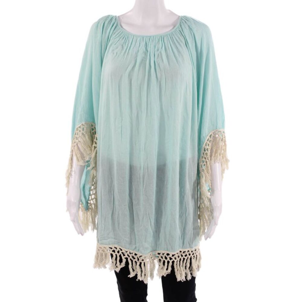 Z & L Womens Tunic Long Sleeve Round Neck Light Blue Viscose Size S
